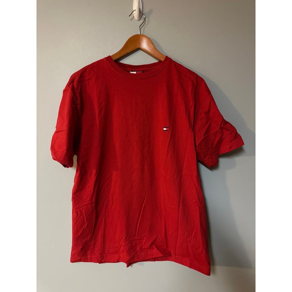Tommy Hilfiger Mens Medium Red Flag Logo T Shirt Classic Cotton Tee